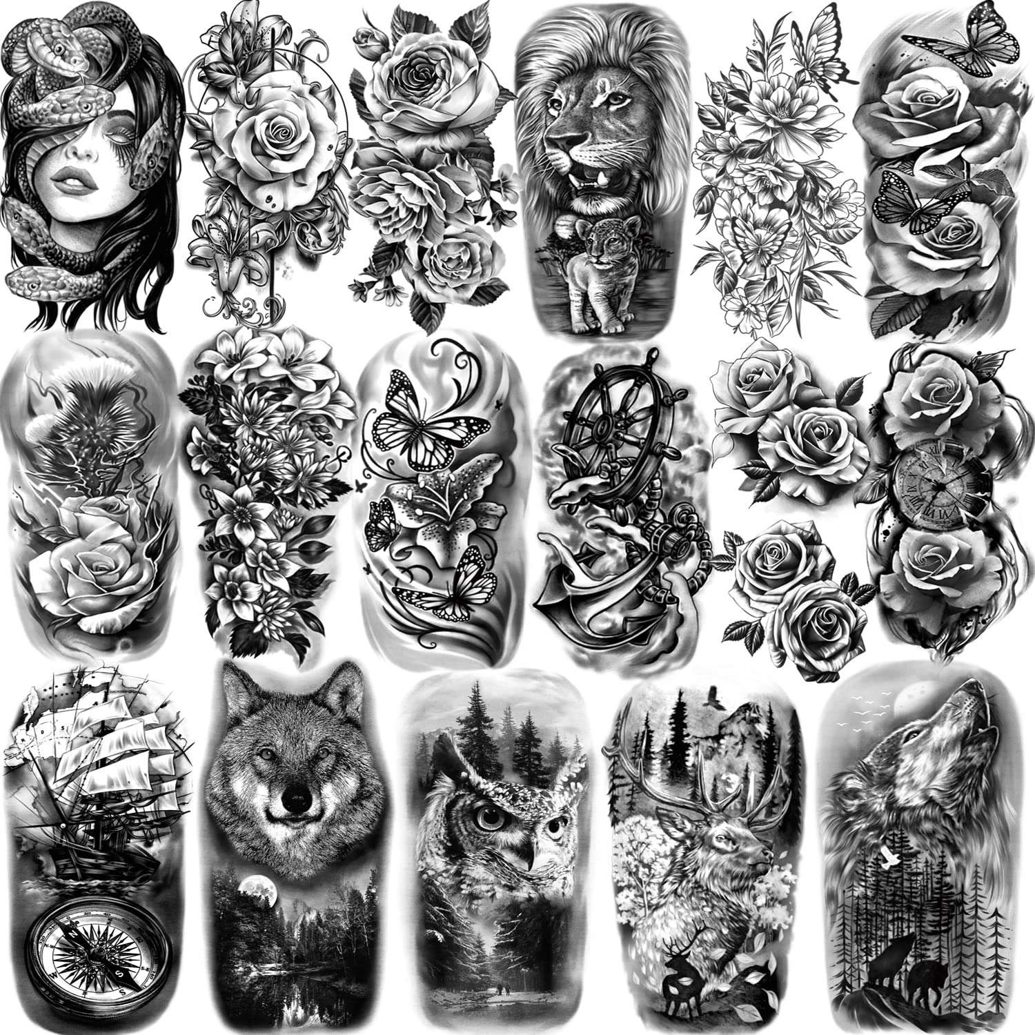 100 Different Waterproof Temporary Cool Owl Lion Tattoo Design For Woman Men Fake Half Arm Sleeve Tattoo Sticker