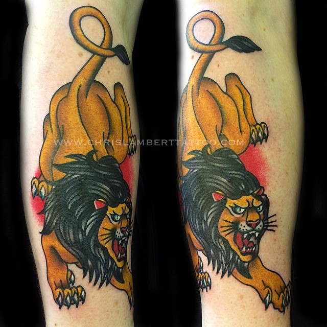 American Traditional Lion Tattoo