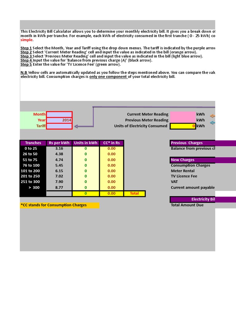 Electricity Bill Calculator Template Excel Xls Kilowatt Hour Physical Universe