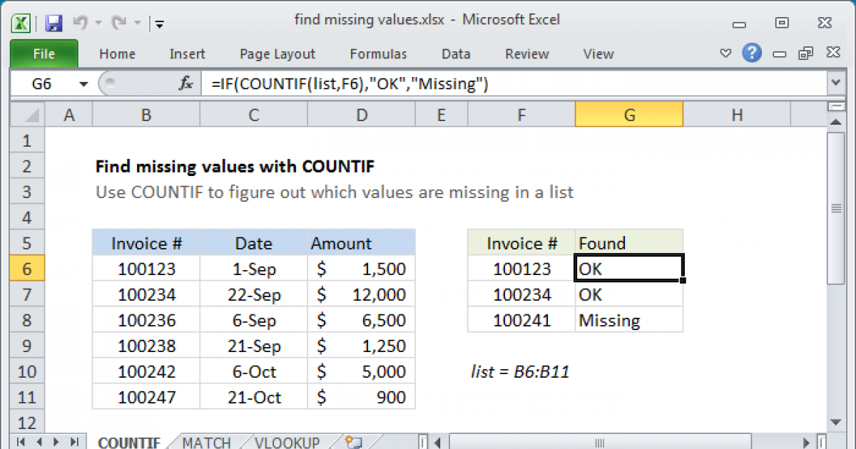 Excel Find Missing Values