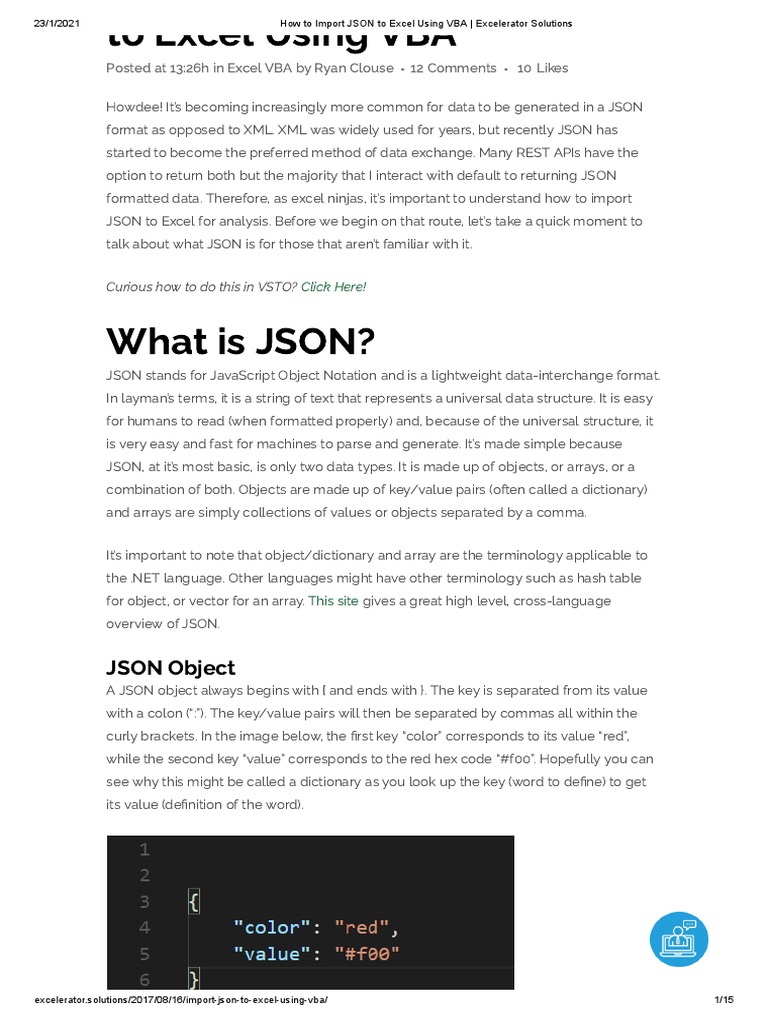 How To Import Json To Excel Using Vba Excelerator Solutions