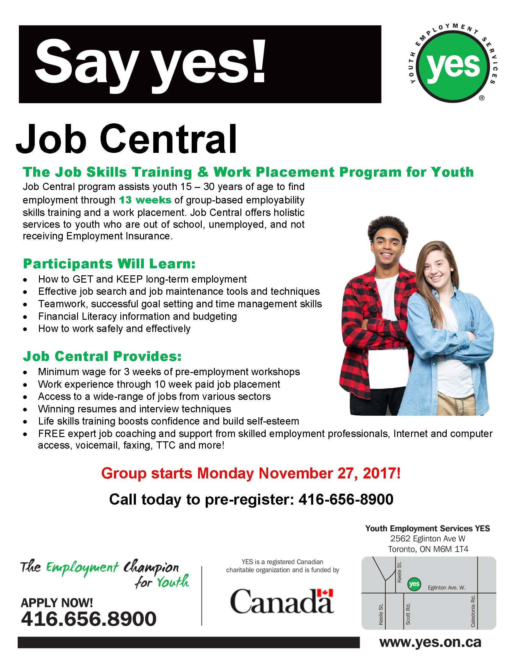 Register Now For Job Central Youth Employment Services Yes