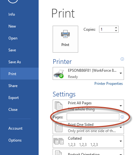 Specifying The Exact Pages To Print Microsoft Word