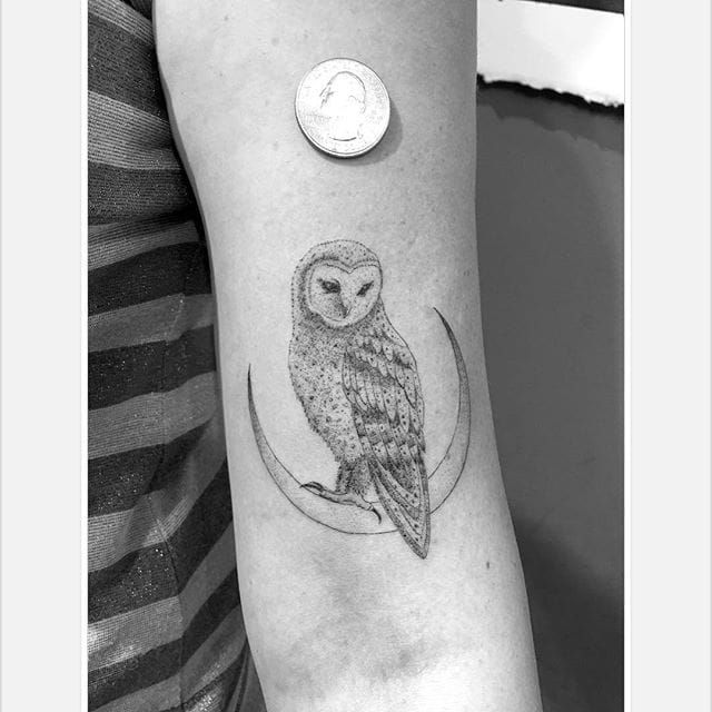 Tattoo Uploaded By Stacie Mayer Miniature Owl And Moon Tattoo By