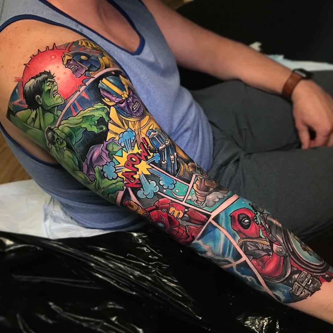 Ultimate Marvel Comic Tattoo Sleeve Design Ideas